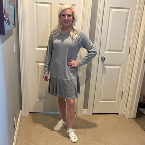 CAbi Light Gray Long-Sleeve Ruffle-Hem Dress